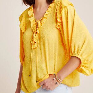 Anthropologie Haida Peasant Top, Mango Yellow, Size Small